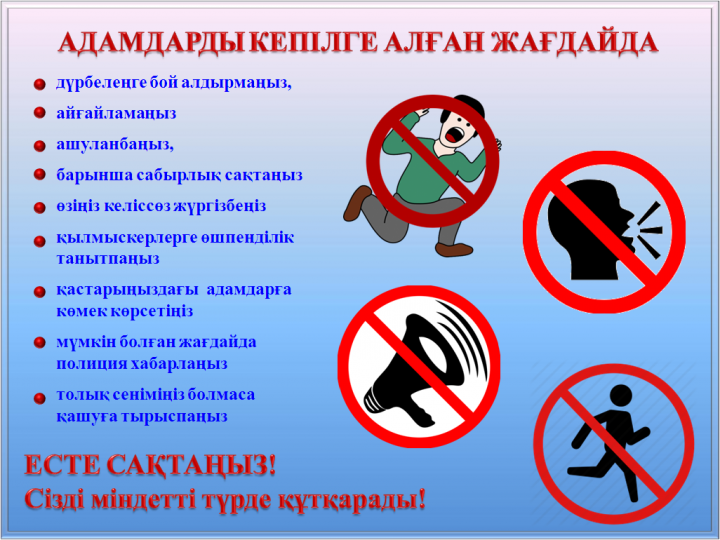 Терроризм актінің қауіпі туынадаған немесе терроризм акті жасалған жағдайдағы әрекеттер туралы  ЖАДЫНАМА