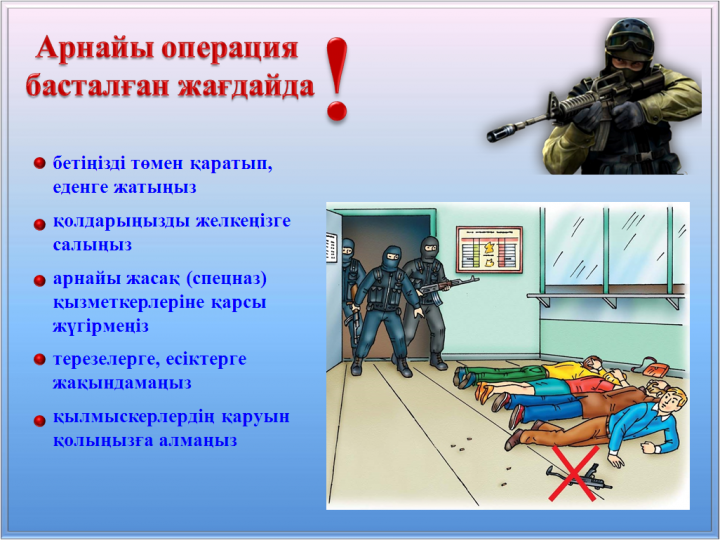 Терроризм актінің қауіпі туынадаған немесе терроризм акті жасалған жағдайдағы әрекеттер туралы  ЖАДЫНАМА